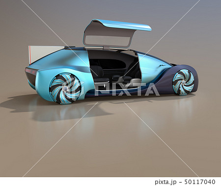自動運転電気自動車高級サルーンの後部イメージ。右ドアが開いた状態。前列シート後部向きに 50117040