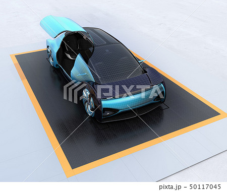 メタリックブルーの自動運転電気自動車高級サルーンの後部ワイヤーフレームイメージ 50117045