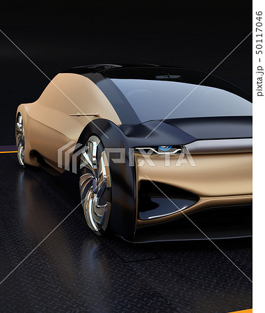 黒バックに自動運転電気自動車高級サルーンのクローズアップイメージ。オリジナルデザイン 黒バックに自動運転電気自動車高級サルーンのクローズアップイメージ。オリジナルデザイン 50117046