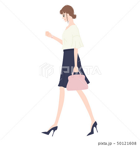 女性のイラスト 腕時計を見ている 街を歩く女性 のイラスト素材