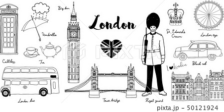 ロンドン線画イラストセットのイラスト素材