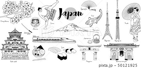 日本線画イラストセットのイラスト素材 50121925 Pixta