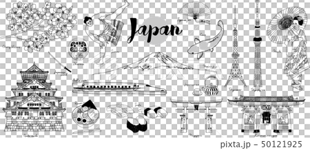 Japanese line art illustration set 50121925