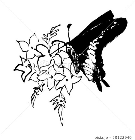蝶と花 モノクロのイラスト素材