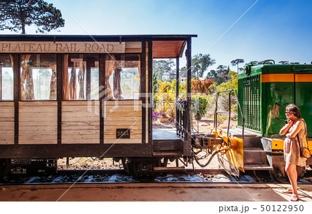 Vintage wooden train at Old Dalat Train Station 50122950