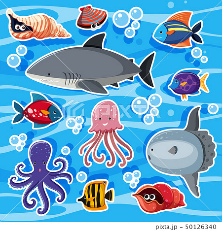 Sticker templates with sea animals underwater 50126340