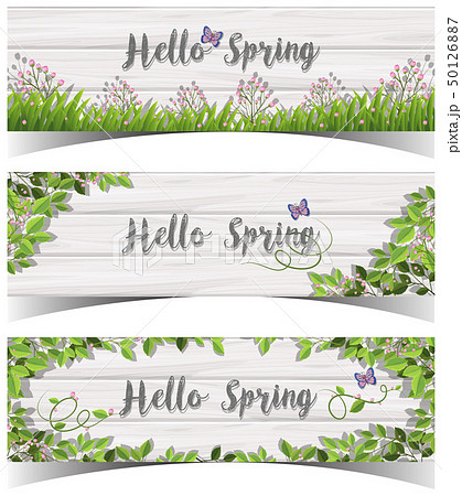 Hello Spring sign with flowers and butterfly 50126887