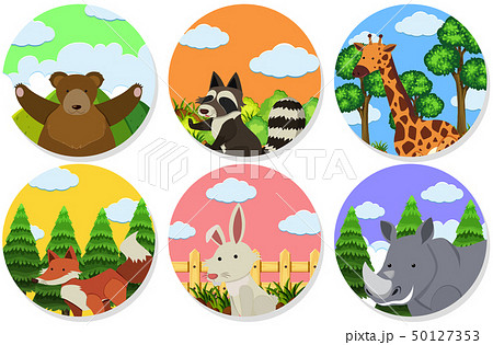 Wild animals on round badges 50127353