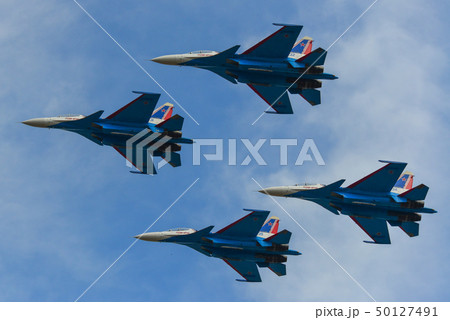 Su-30SM fighter jets flying in the sky Su-30SM fighter jets flying in the sky 50127491