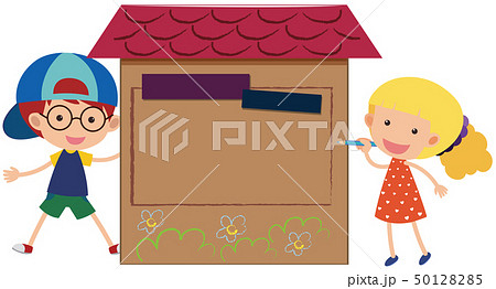 Cardboard background with boy and girl Cardboard background with boy and girl 50128285