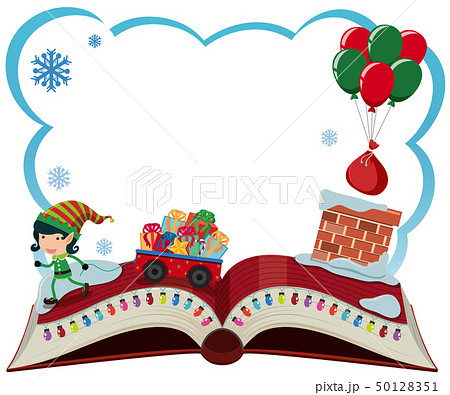 Border template with christmas elf and presents 50128351