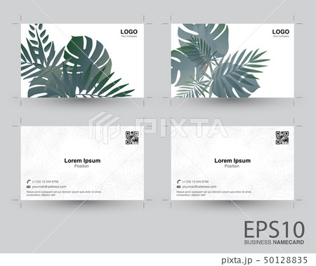 Tropical green leaf pattern background namecard. 50128835