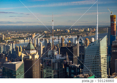 New York skyline from the top view at sunset. close up 50128860