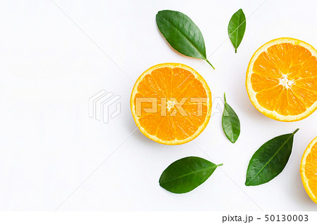 Top view of orange fruits and leaves isolated 50130003
