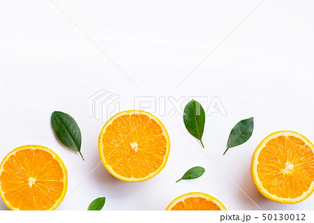 Top view of orange fruits and leaves isolated 50130012