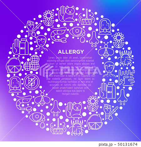 Allergy concept in circle with thin line icons 50131674