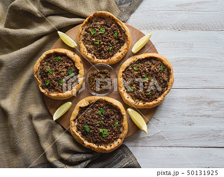 Beef Mince Sfiha - Arabian opened meat pies. Beef Mince Sfiha - Arabian opened meat pies. 50131925