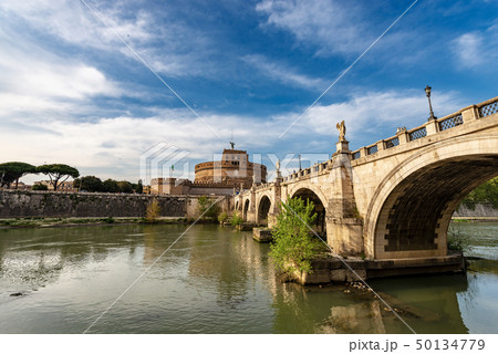 Rome - Castel Sant Angelo - Bridge and Tiber River Rome - Castel Sant Angelo - Bridge and Tiber River 50134779
