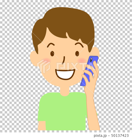 スマホ左で電話笑顔中高生男子 50137423
