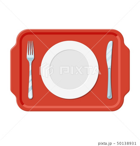 A plastic tray with iron plate knife and fork A plastic tray with iron plate knife and fork 50138931