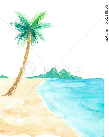 ヤシの木のあるビーチ 海岸 縦構図のイラスト素材