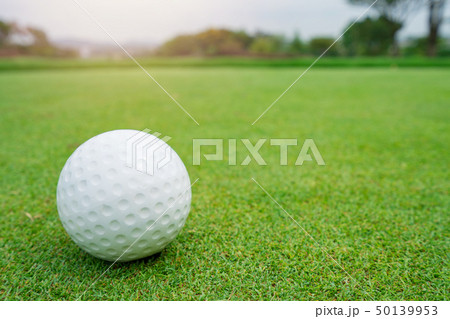 Golf ball on green grass ready to be shot at golf 50139953
