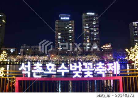韓国 石村湖の桜風景 韓国 石村湖の桜風景 50140272
