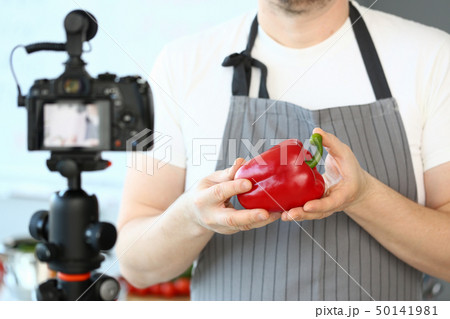 Male Hands Recording Pepper Culinary Recipe Blog 50141981