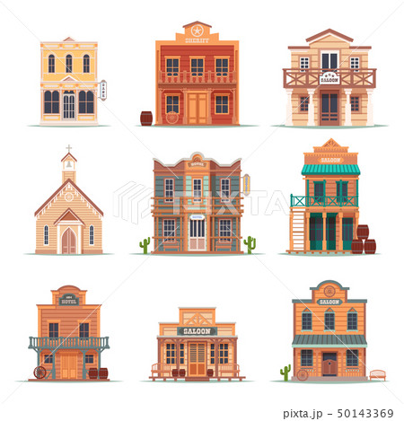 Set of isolated wild west, western building 50143369