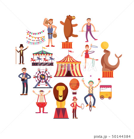 Circus carnival flat vector icons in circle design Circus carnival flat vector icons in circle design 50144384