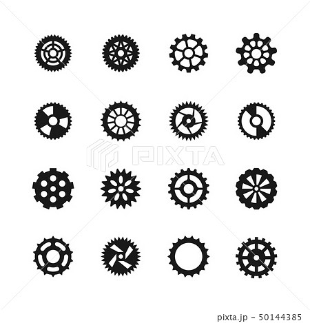 Gear vector icons. Transmission with cogwheel and mechanism gears symbols 50144385