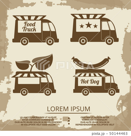 Food trucks set - vintage poster with food truck 50144463