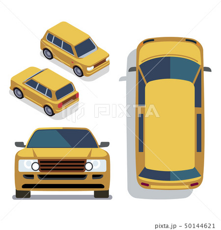 Vector flat-style cars in different views. Yellow isometric suv Vector flat-style cars in different views. Yellow isometric suv 50144621