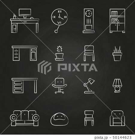Work room furniture icons on chalkboard 50144623