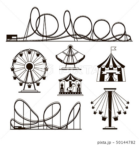 Amusement Park Roller Coasters And Carousel のイラスト素材