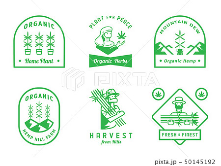 hemp farm badge design with farmer 50145192