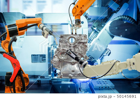 Robotic working with auto parts on smart factory Robotic working with auto parts on smart factory 50145691