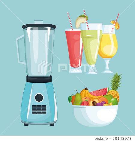 Smoothies With Fruit Bowl And Mixerのイラスト素材