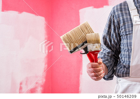 House painter worker with work tools. Construction House painter worker with work tools. Construction 50146209