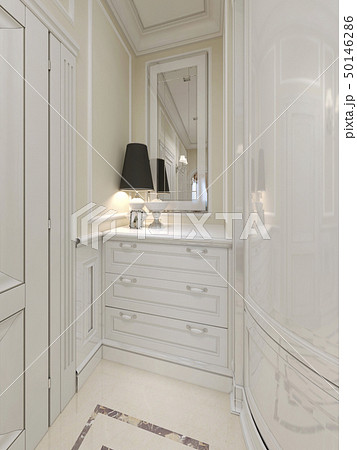 The bright entrance hall with a white chest of The bright entrance hall with a white chest of 50146286