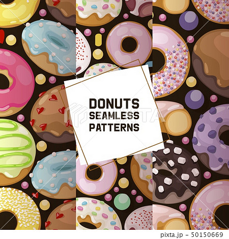 Donut vector seamless pattern doughnut food glazed sweet dessert with sugar chocolate in bakery 50150669