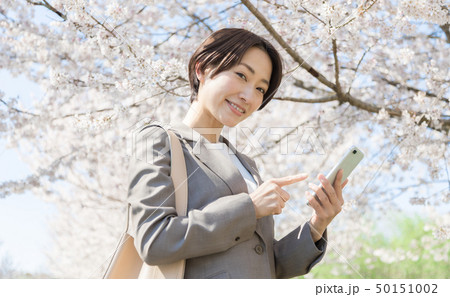 ビジネスウーマン 桜 スマートフォン ビジネスウーマン 桜 スマートフォン 50151002
