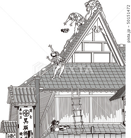 浮世絵　建物　その2　白黒 50151472
