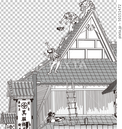 浮世絵　建物　その2　白黒 50151472