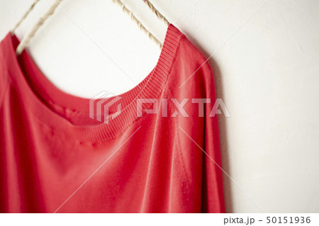 ハンガーにかけた赤いカットソーの上半身 50151936