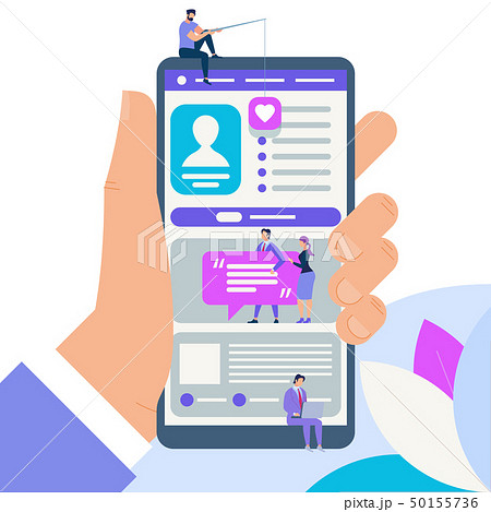 Hand Hold Smartphone with Little People Chatting Hand Hold Smartphone with Little People Chatting 50155736