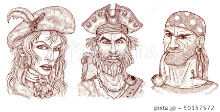 Design set with sea captain woman, angry pirate 50157572