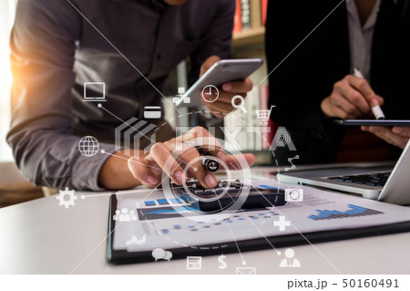 team working and meeting with chart at office. 50160491