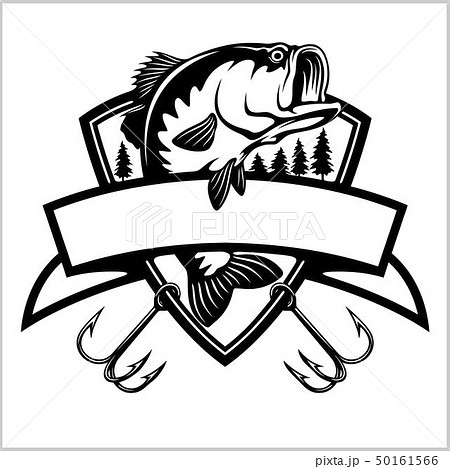 Fishing logo. Bass fish with template club - Stock Illustration