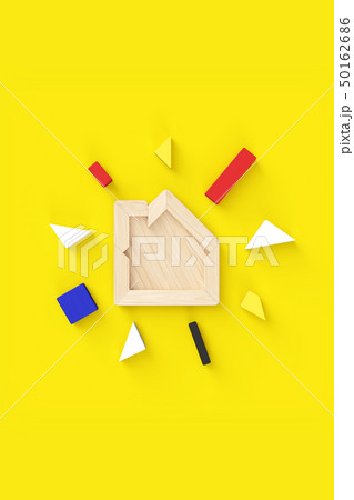 ピースを円に並べた家型パズル 真俯瞰 縦位置 センター配置のイラスト素材